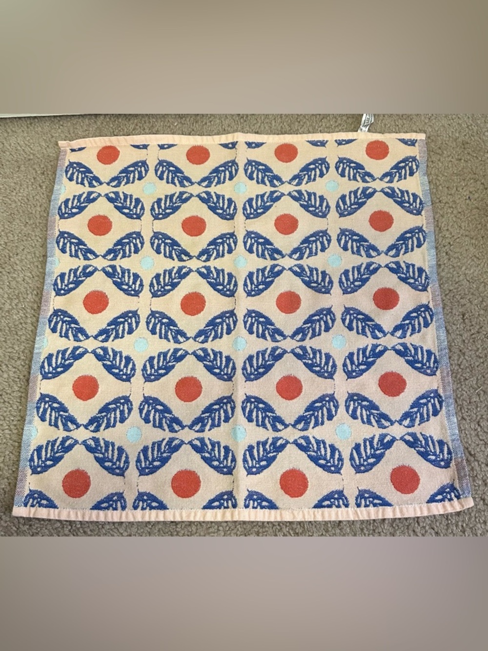 Anthropologie Blue Leaf & Coral Dot Kitchen Towel